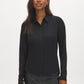Jet Black Mesh Blouse with Shirring - Woman Wearing Fitted Stretch Blouse - Suzy Shier