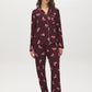 Burgundy Bows Print Pajama Set - Woman Wearing Comfortable Two-Piece Sleepwear - Suzy Shier