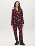 Burgundy Bows Print Pajama Set - Woman Wearing Comfortable Two-Piece Sleepwear - Suzy Shier