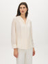 Winter White Relaxed Fit Notch Collar Tuxedo Blouse - Woman Wearing Elegant Long Sleeve Blouse - Suzy Shier