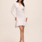 Antique Cream Cable Knit Sweater Mini Dress - Woman Wearing Cozy Knit Dress with Jewel Trim - Le Chateau