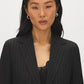 Black/White Striped One-Button Blazer with Cuffed Sleeves - Close-up Collar Detail - Suzy Shier