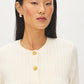 Snow White Short Sleeve Ribbed Button-Front Cardigan - Close-up Button Detail - Suzy Shier