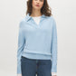 Blue Melange Polo Collar Knit Sweater - Woman Wearing V-Neck Sweater - Suzy Shier