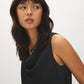 Black Crinkle Satin Draped Halter Top - Close-up Fabric Detail - Suzy Shier