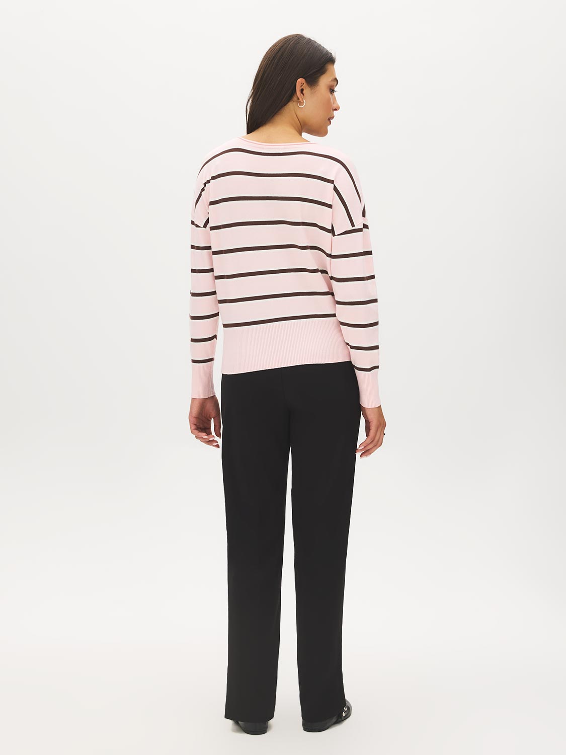 Striped Dolman Sleeve Knit Sweater - Back View - Suzy Shier
