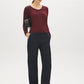 Zinfandel V-Neck Knit Sweater with Ribbed Cuffs - Front View - Suzy Shier