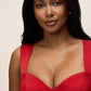 Red Satin Fit & Flare Sleeveless Midi Dress - Close-up Fabric Detail - Le Chateau