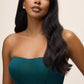 Teal Satin Bustier Midi Dress with Side Slit - Close-up Bust Detail - Le Chateau