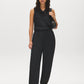 Black Pull-On Satin Pants with Elastic Back - Woman Wearing Relaxed Fit Satin Trousers - Suzy Shier