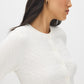 Snow White Cable Stitch Button-Front Cardigan - Side Profile View - Suzy Shier