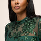 Dark Emerald Mock Neck Mesh Mini Dress - Close-up Fabric Detail - Le Chateau