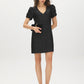 Jet Black Sequin V-Neck Dress with Caterpillar Sleeves - Full Body View - Suzy Shier