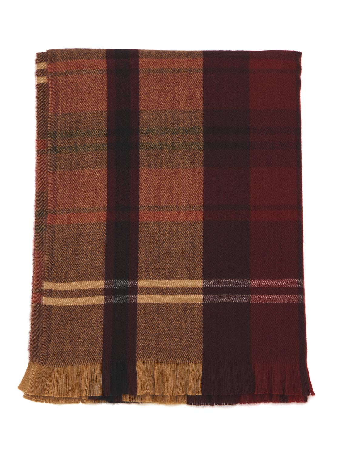 Burgundy Brushed Plaid Scarf - Front View - Suzy Shier