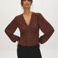 Coffee Bean Multi V-Neck Empire Cut Blouse - Woman Wearing Shirred Detail Top - Suzy Shier