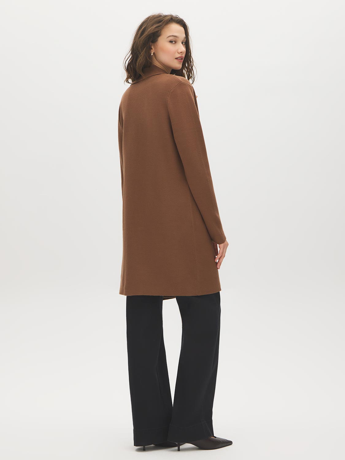 Bison Notch Collar Coatigan with Patch Pockets - Back View - Suzy Shier