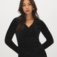 Black Crushed Velvet Dress with Front Gathering - Front View - Suzy Shier
