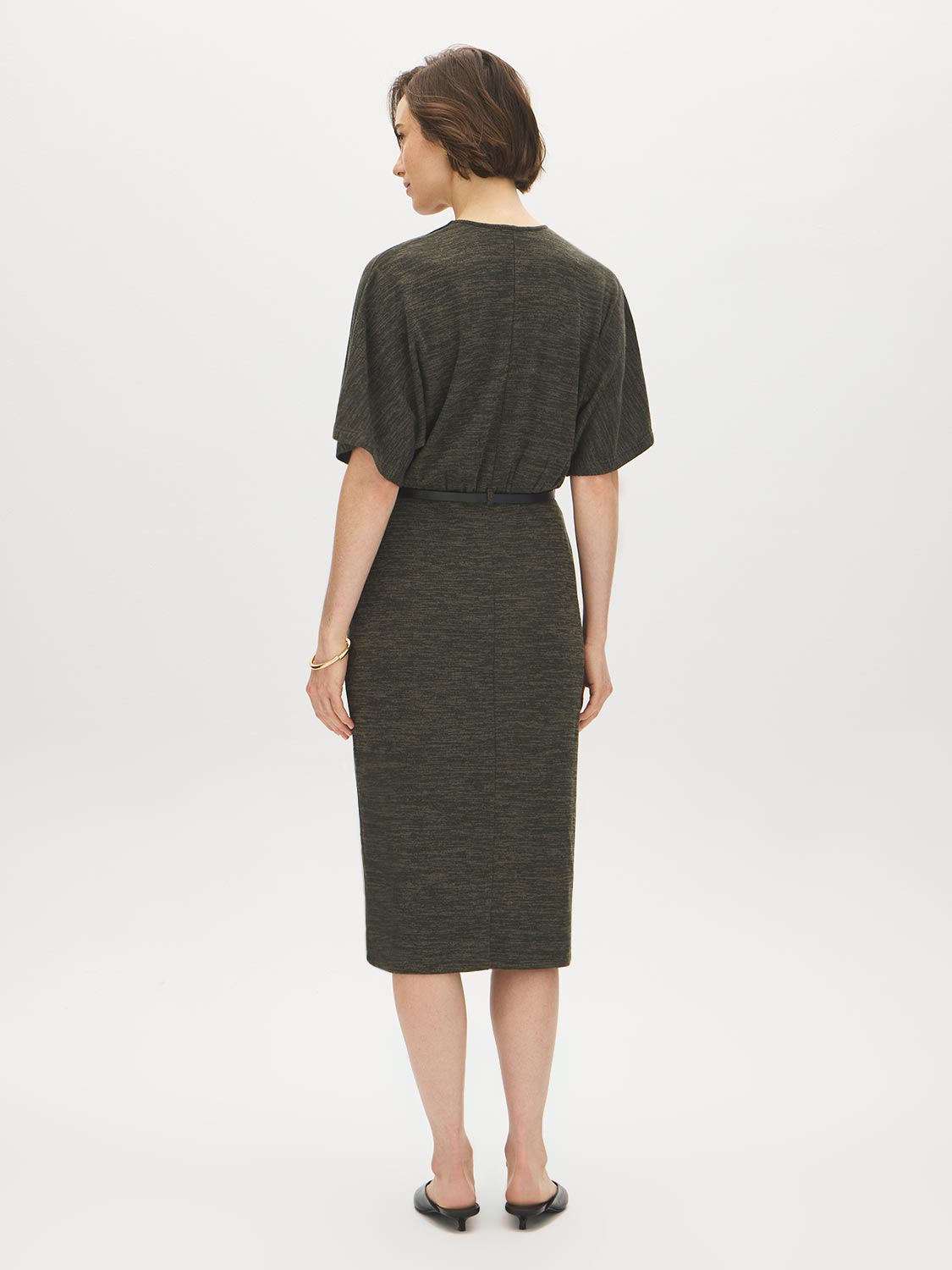 Green Mix Textured Knit Dolman Sleeve Dress - Back View - Suzy Shier