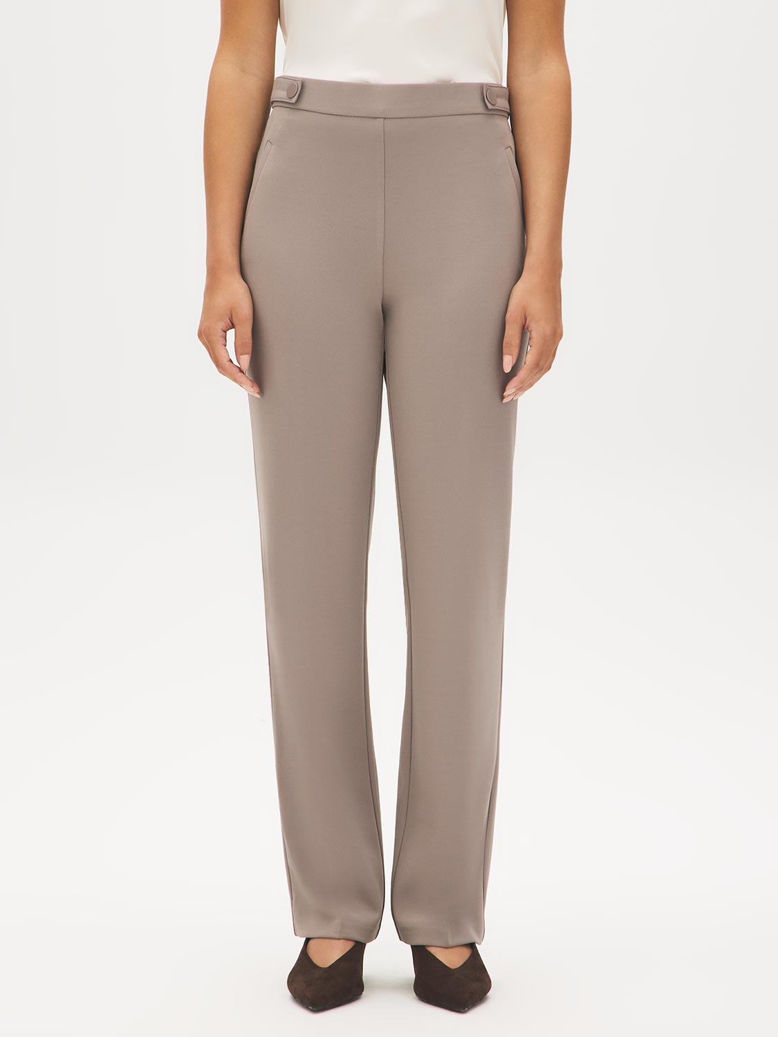 Scarab Pull-On Straight Leg Pant with Waist Tabs - Front View - Suzy Shier