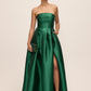 Dark Emerald Strapless Ballgown with Pleat Detail - Woman Wearing Floor-Length Evening Dress - Le Chateau