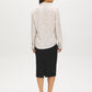 Oat Milk Printed Satin Blouse with V-Neck - Back View - Suzy Shier