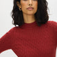 Rosewood Cable Knit Mock Neck Sweater - Close-up Fabric Detail - Suzy Shier