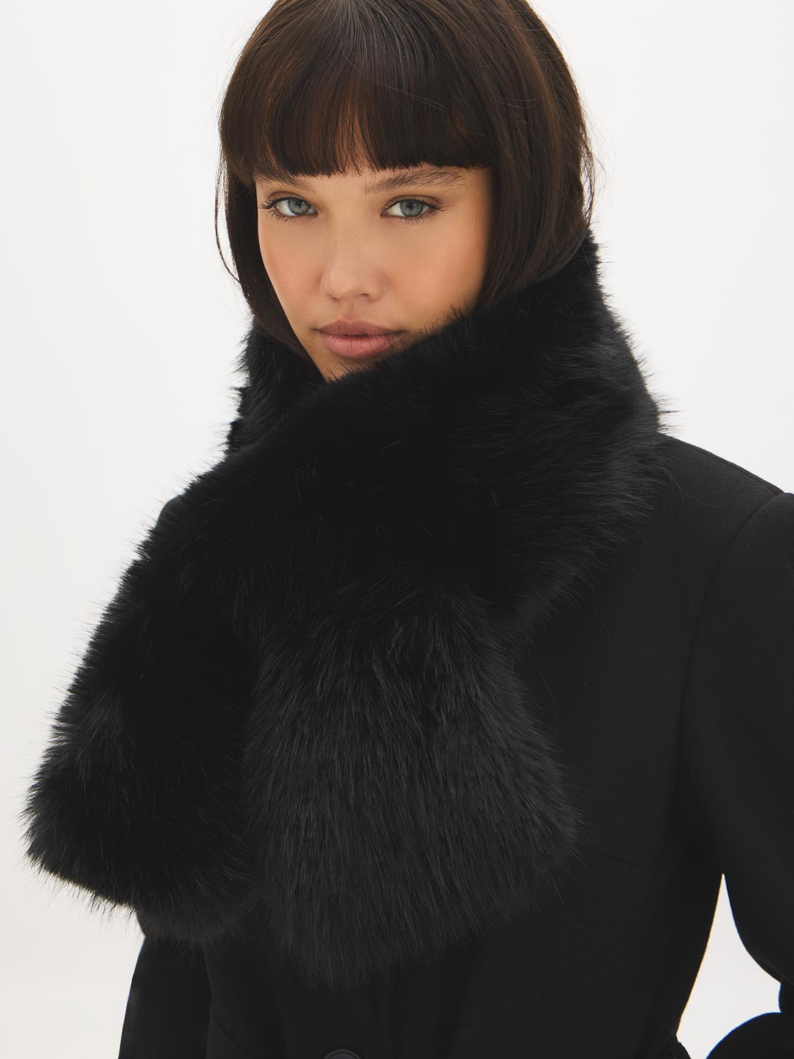 Black Faux Fur Knit Scarf - Luxurious Winter Accessory - Suzy Shier