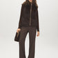 Brown Faux Fur Vest Jacket with Leather Detail - Front View - Suzy Shier