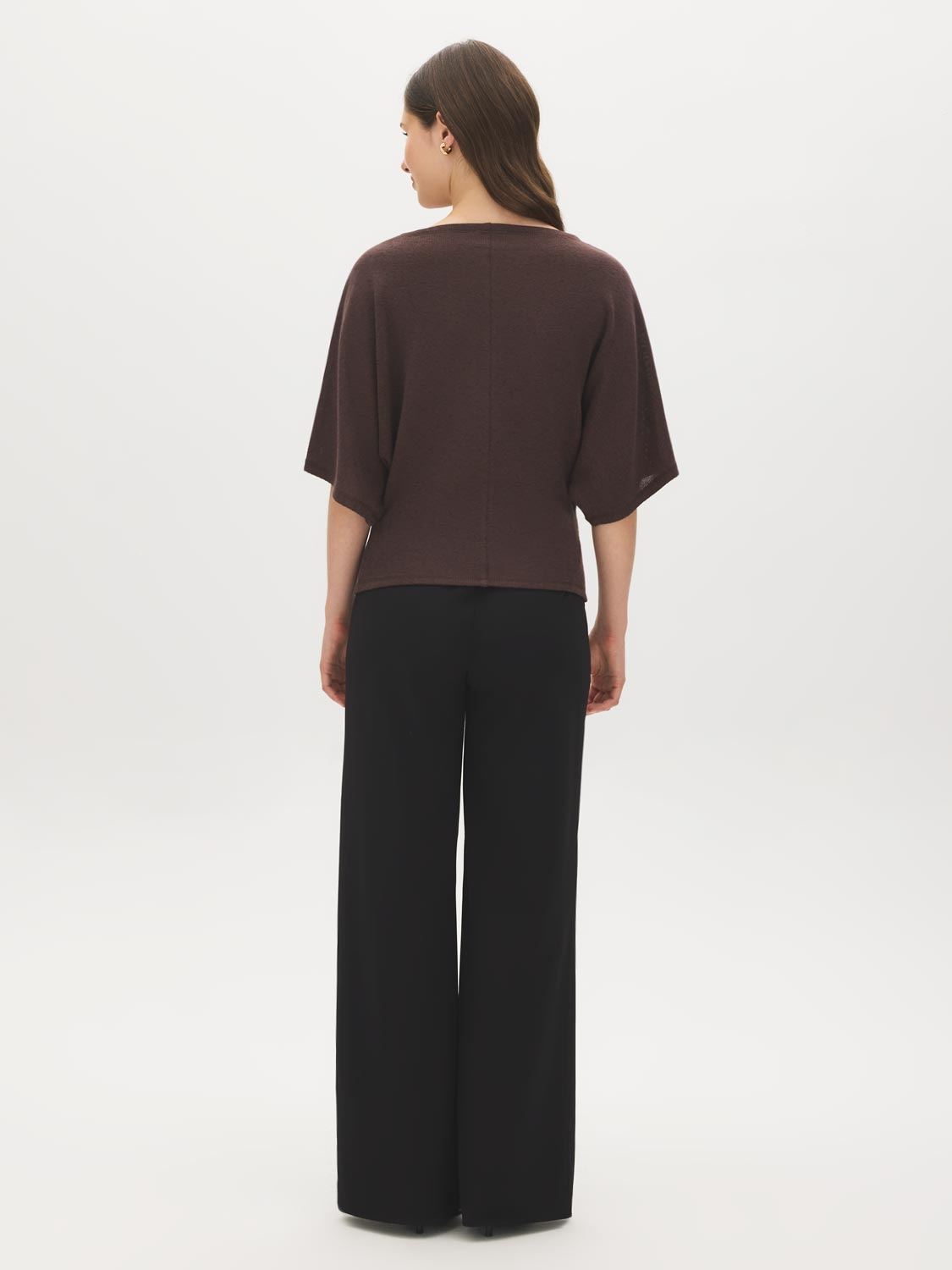 Coffee Bean Butterfly Sleeve Boat Neck Knit Top - Back View - Suzy Shier