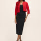 Red Knit Crepe Bolero with Side Ruffle - Front View - Le Chateau