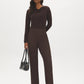 Coffee Bean Cowl Neck Mesh Top - Front View - Suzy Shier