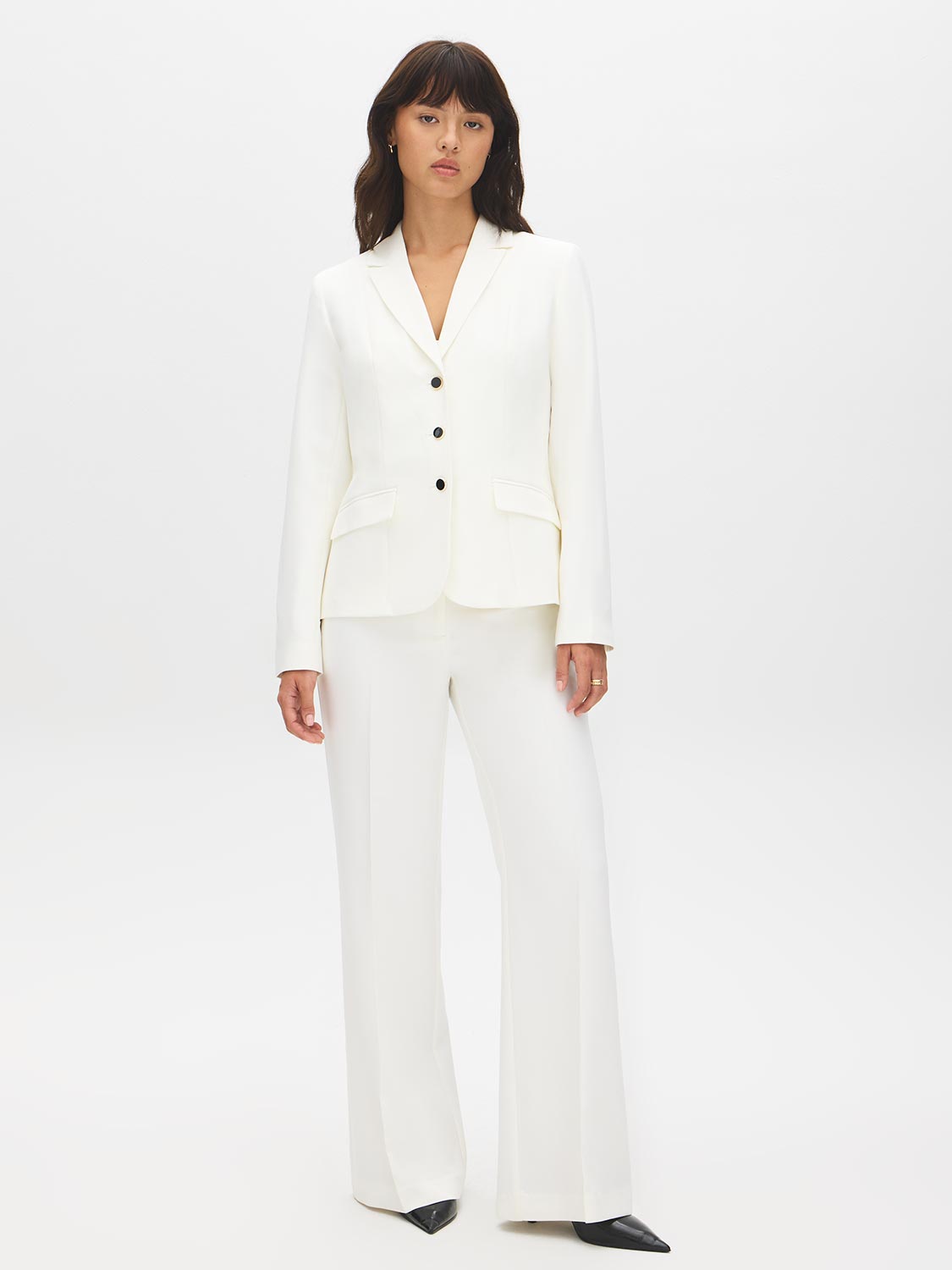 Off White Fit & Flare Full-Length Trousers - Woman Wearing Tailored Trousers - Suzy Shier