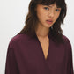 Wine Tasting Crossover Front Woven Top - Close-up Collar Detail - Suzy Shier