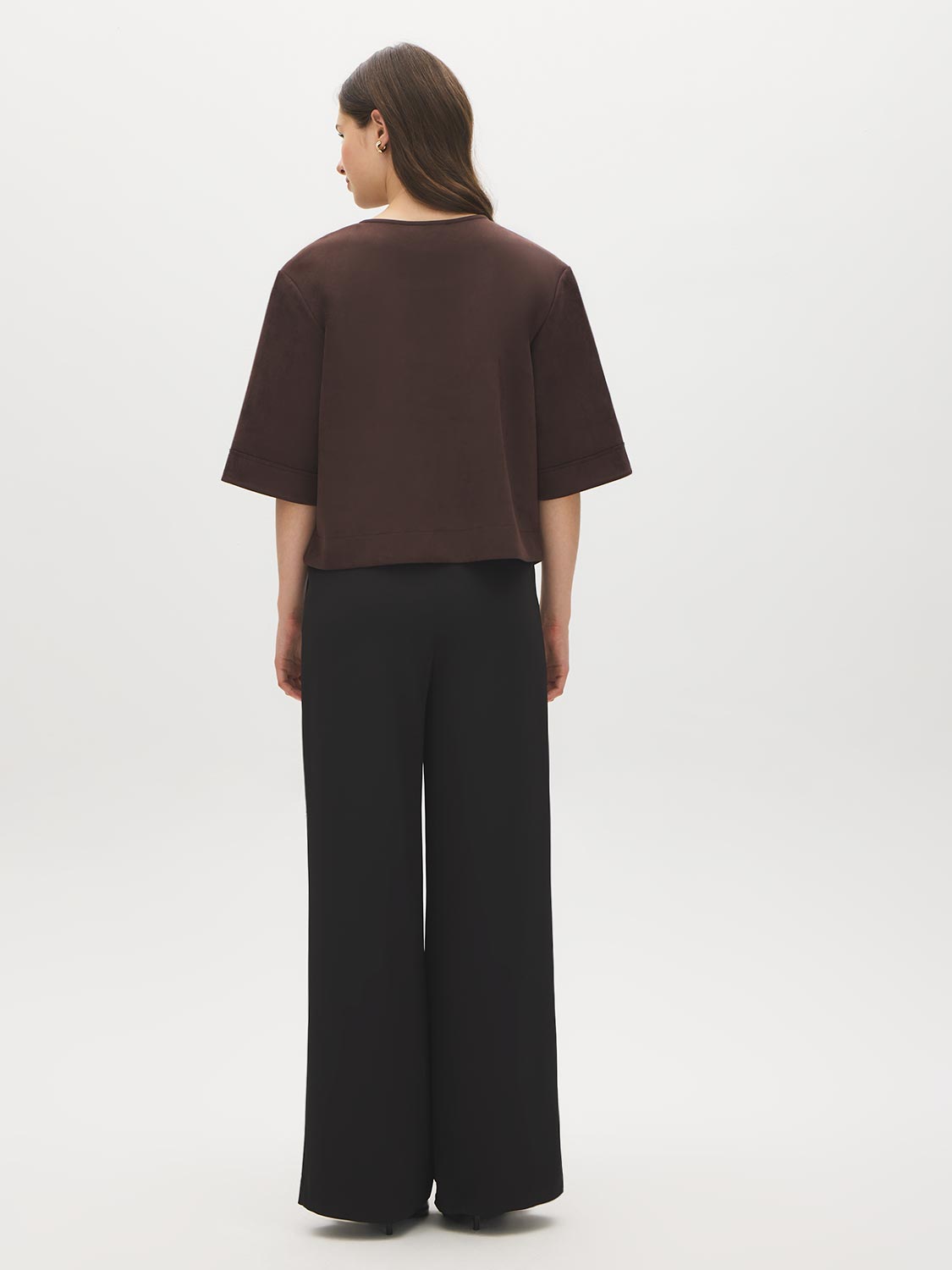 Coffee Bean Faux Suede Boxy Top - Back View - Suzy Shier
