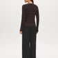 Coffee Bean/Black Stripe Knit Sweater with Snap Button Sleeves - Back View - Suzy Shier