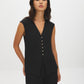 Black V-Neck Button-Front Knit Vest - Woman Wearing Sleeveless Layering Piece - Suzy Shier