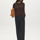 Coffee Bean Button-Front Crew Neck Cardigan - Front View - Suzy Shier