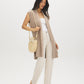 Tan Melange Sleeveless Ribbed Shawl Collar Vest - Front View - Suzy Shier