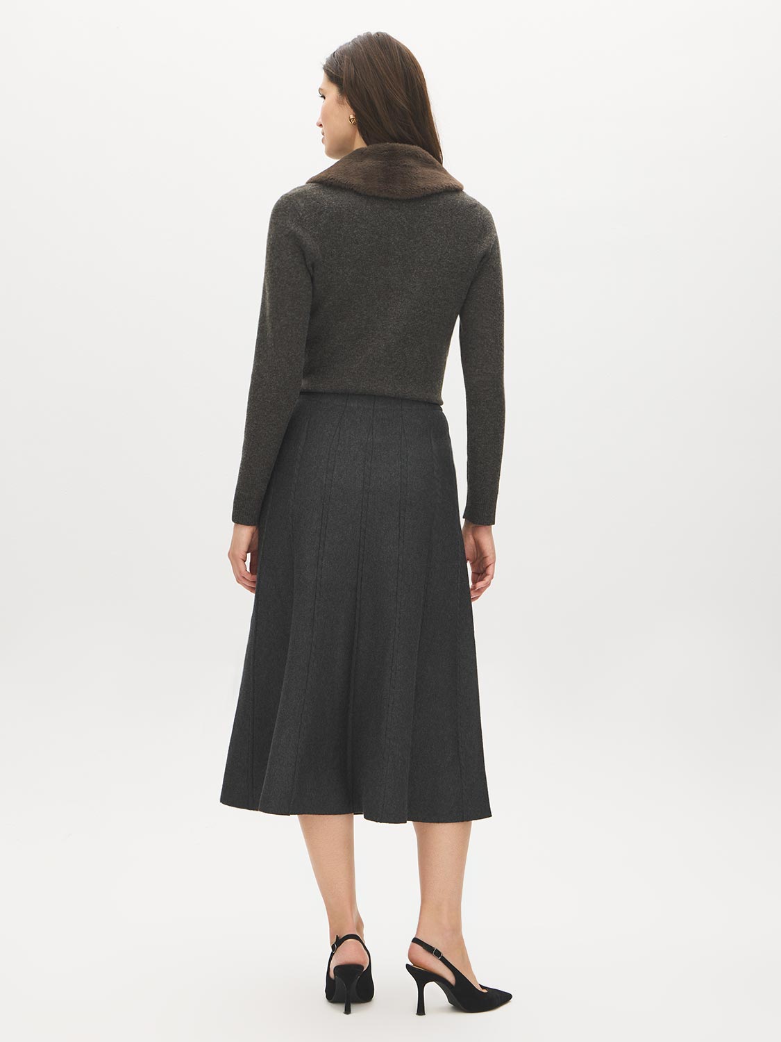 Charcoal Cable Knit Midi Skirt - Back View - Suzy Shier