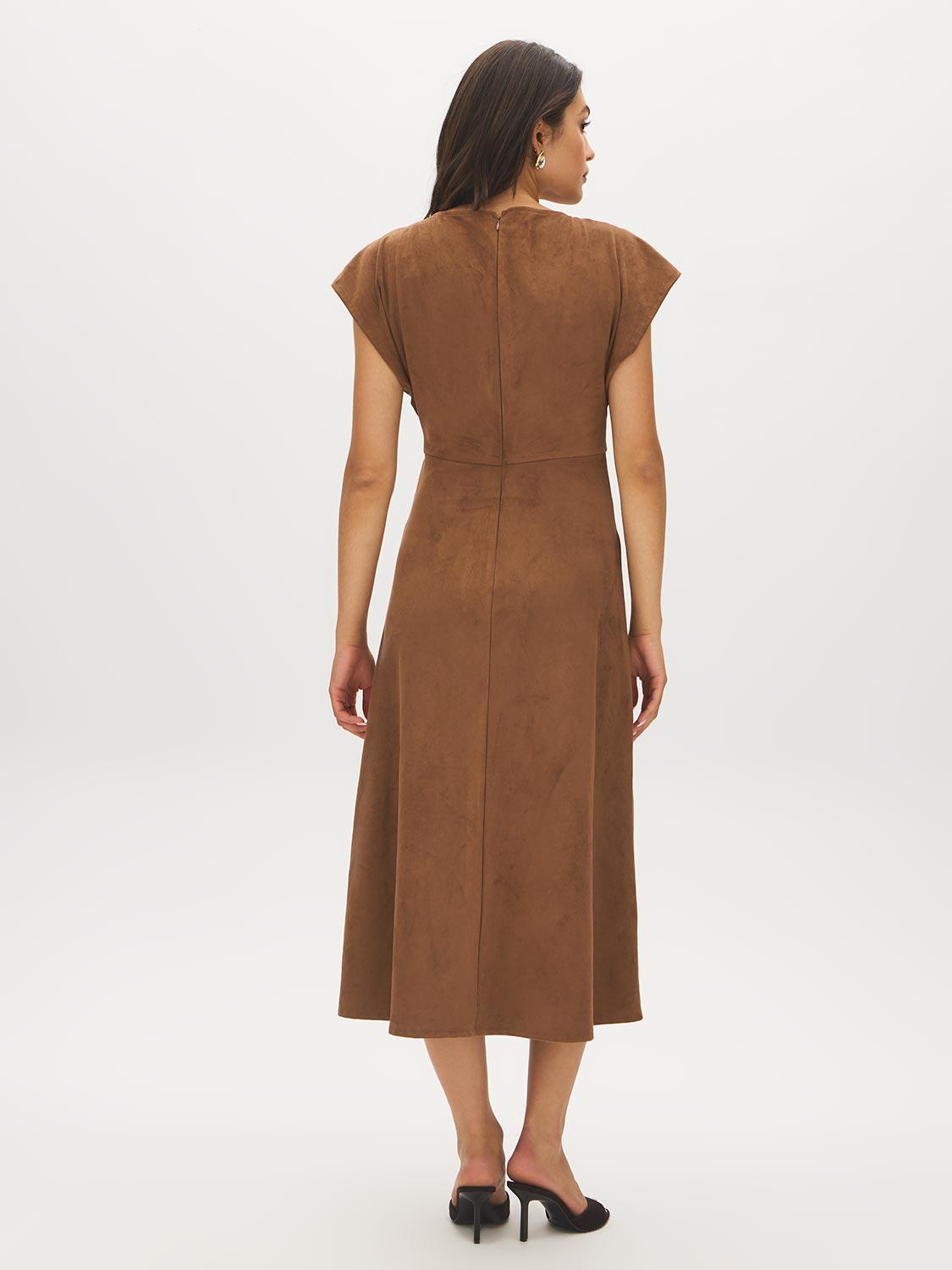 Bison Faux Suede Midi Dress with Hardware Detail - Back View - Suzy Shier