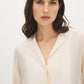 Winter White Relaxed Fit Notch Collar Tuxedo Blouse - Collar Detail - Suzy Shier