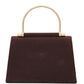 Dark Brown Woven Faux Suede Bag with Gold Top Handle - Back View - Le Chateau