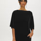 Jet Black Velvet Boat Neck Boxy Top - Woman Wearing Wide Sleeve Knit Top - Suzy Shier