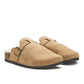 Black Faux Suede Clog with Sherpa Lining - Front Angle View - Suzy Shier