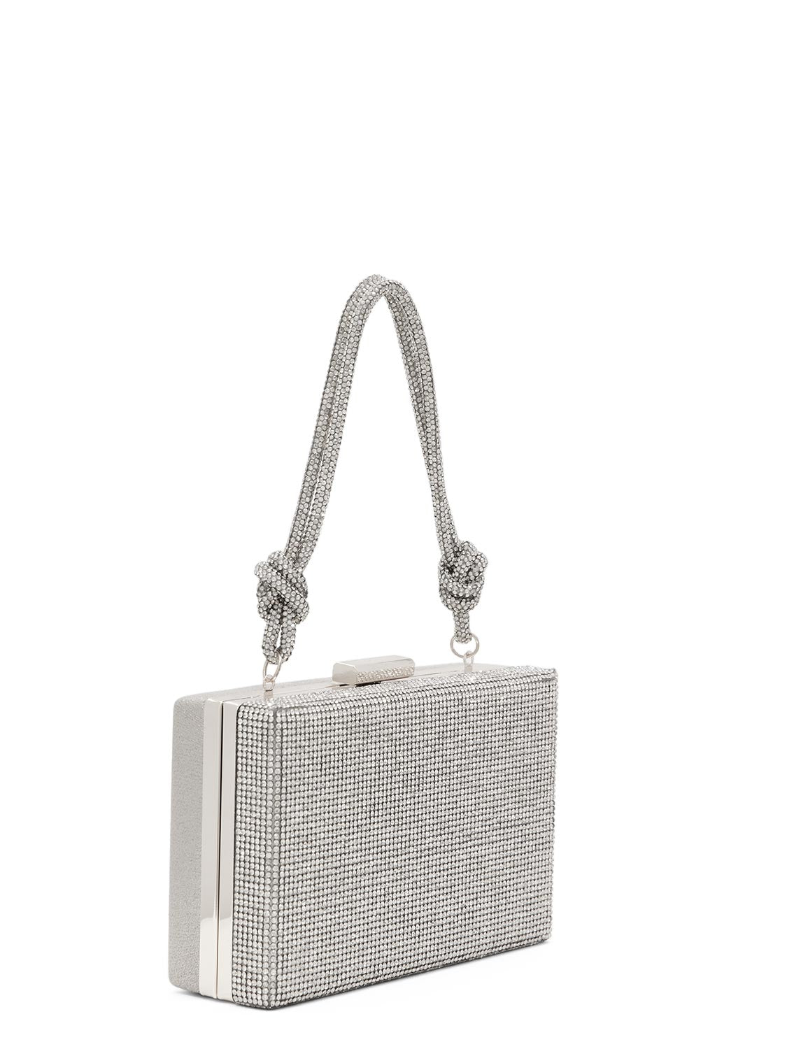 Silver Rhinestone Hard Case Minaudiere - Side Profile View - Le Chateau