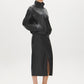 Black Textured Faux Leather Midi Skirt - Side Profile View - Suzy Shier