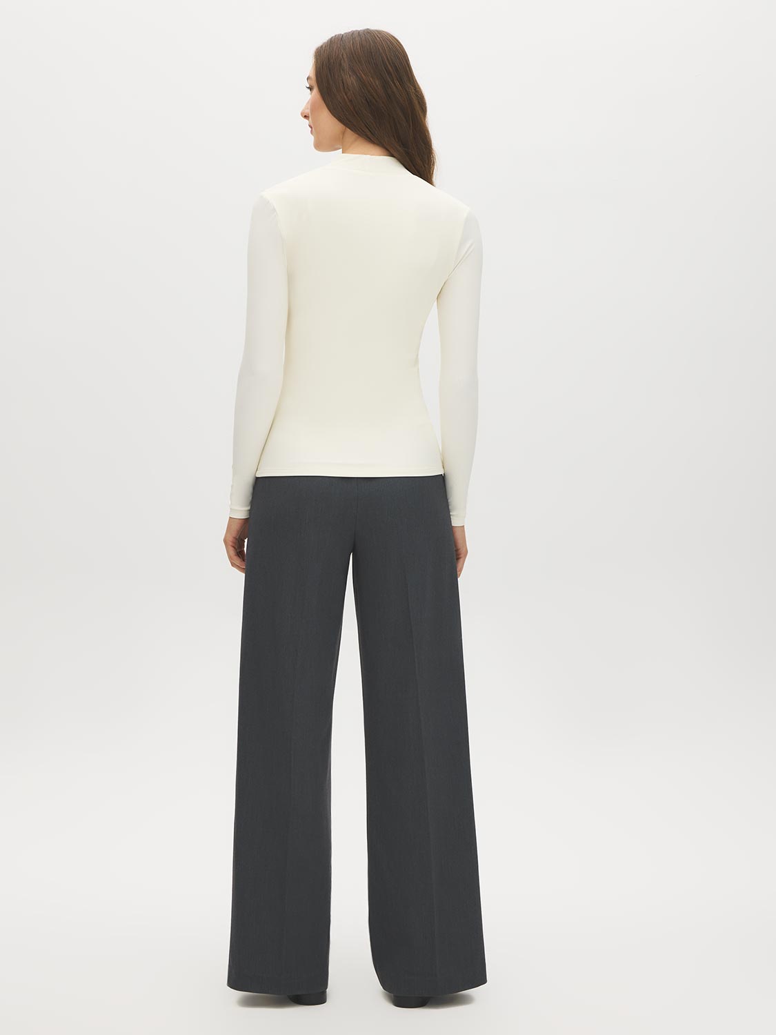 Egret Ribbed Deep V-Neck Stretch Jersey Top - Back View - Suzy Shier