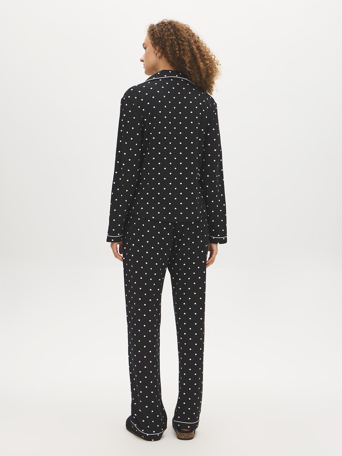 Jet Black/Snow White Polka Dot Two-Piece PJ Set - Back View - Suzy Shier