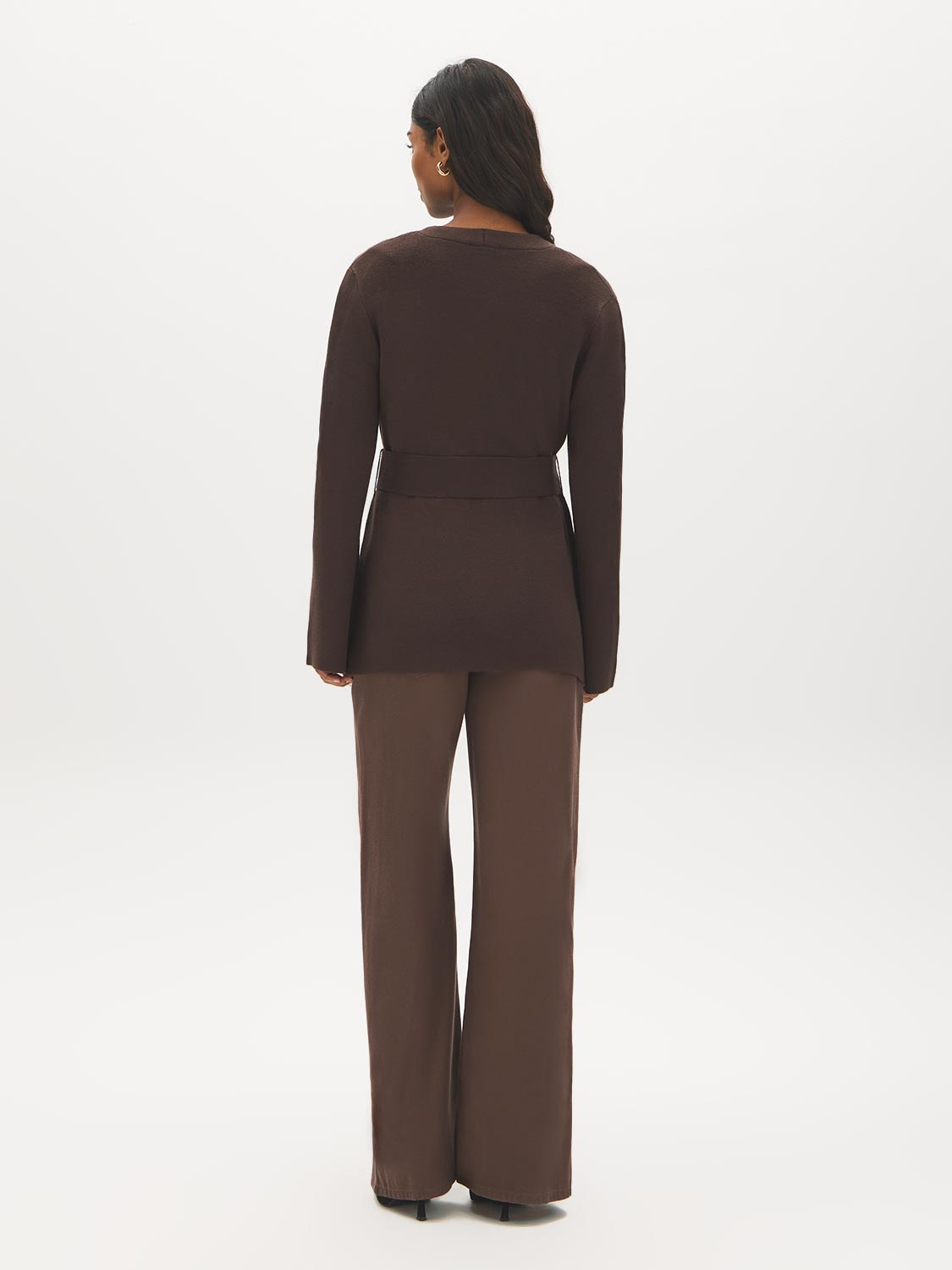 Z. Brown Open-Front Bell Sleeve Cardigan - Back View - Suzy Shier