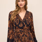 Dijon/Black Paisley Crossover Midi Dress - Front View - Le Chateau